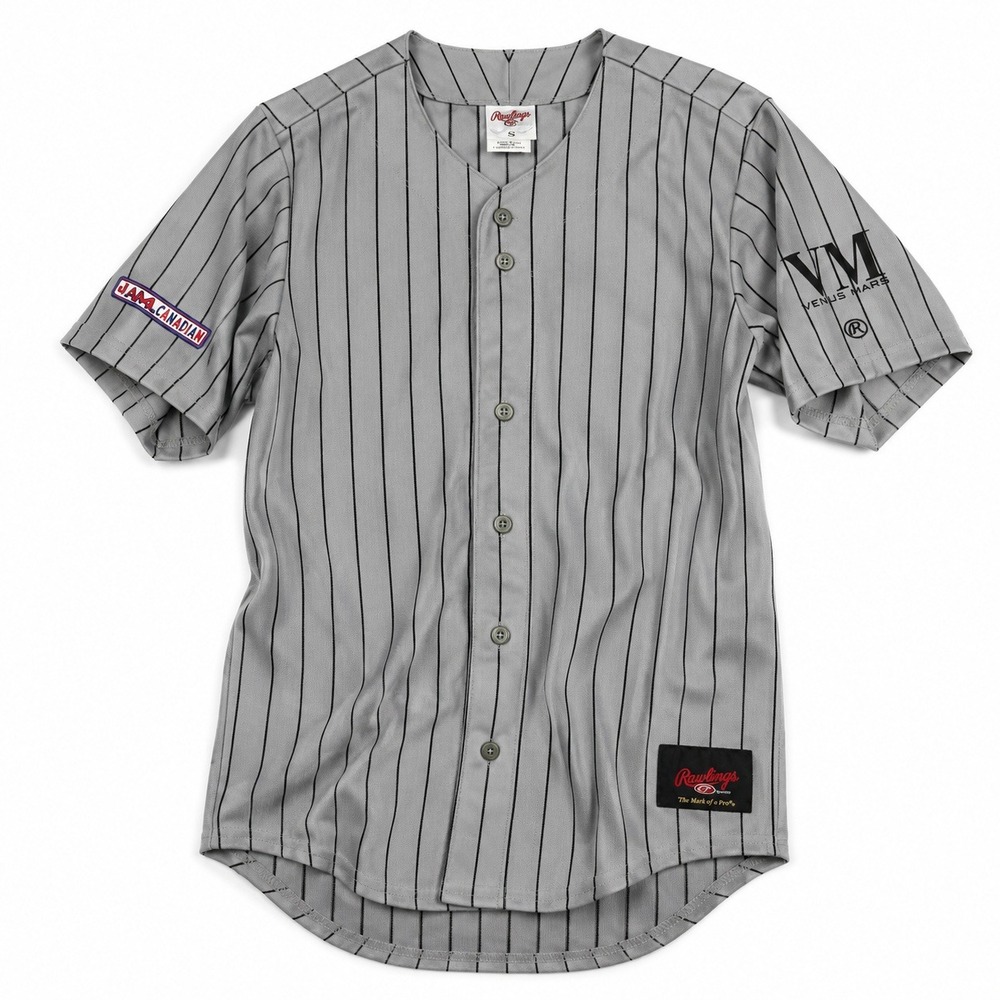 Rawlings Baseball Jersey Adult Small Gray Pinstripe Button Front Canadian AM
